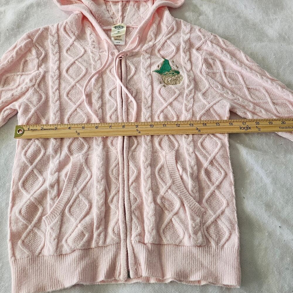 Wicked Brand Girls Hooded Sweater, Pink Cable Knit, Full Zip, Size L - Picture 7 of 10